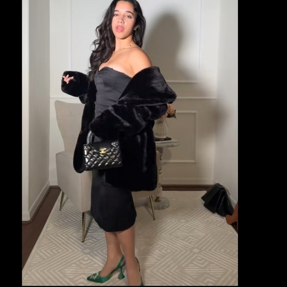 Zara FAUX FUR COAT BLACK Size XS S M - Picture 13 of 16